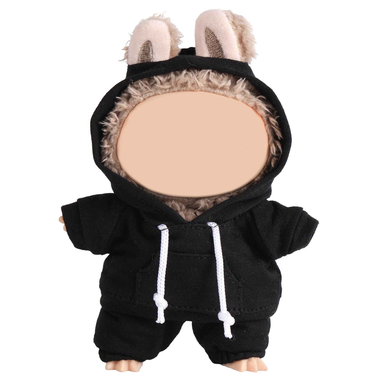 Stuffed Doll Clothes Set Black Casual Hoodie & Pants 17cm Cute Costume for Collectors Decor (Black)