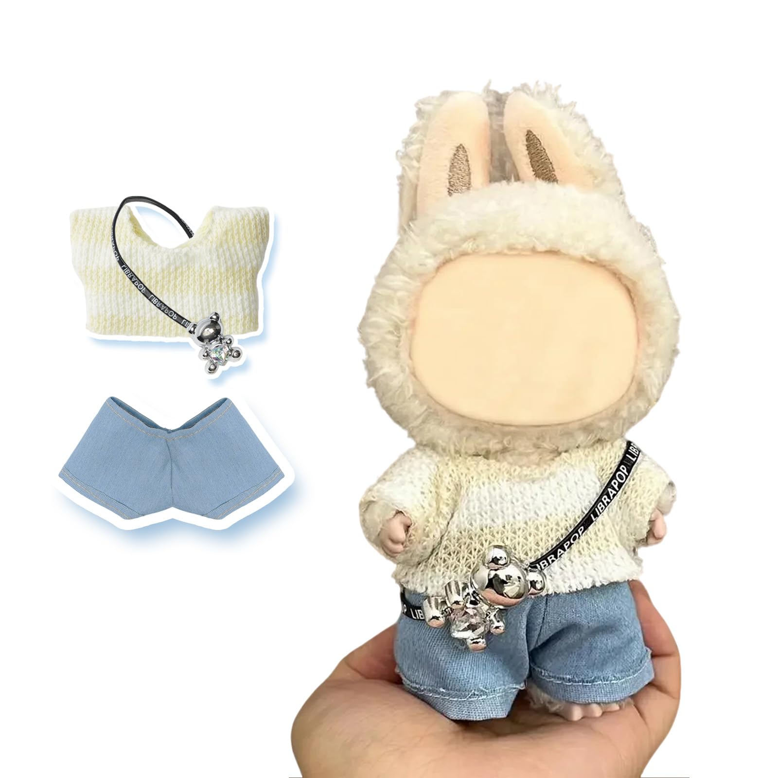 17cm Doll Clothes Cute Outfit for Girls + Sweater + Denim Jeans + Small Kawaii Doll Set  
17cm Doll Clothes with Sweater