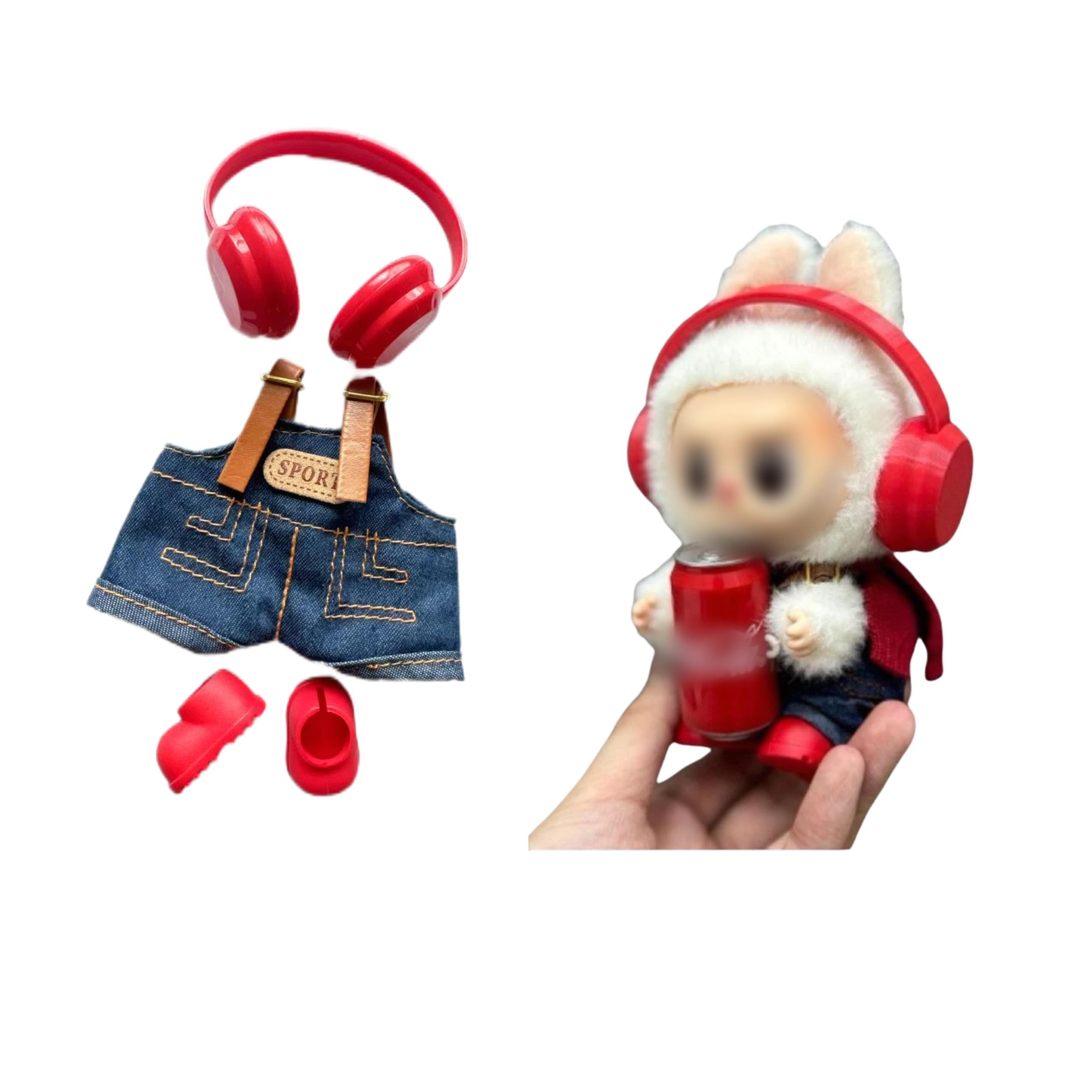 Labubu 17cm Doll Clothes Set Straps Pants Headphones Shoes Cute Streetwear for Labubu Dolls 6.7-inch Collectible