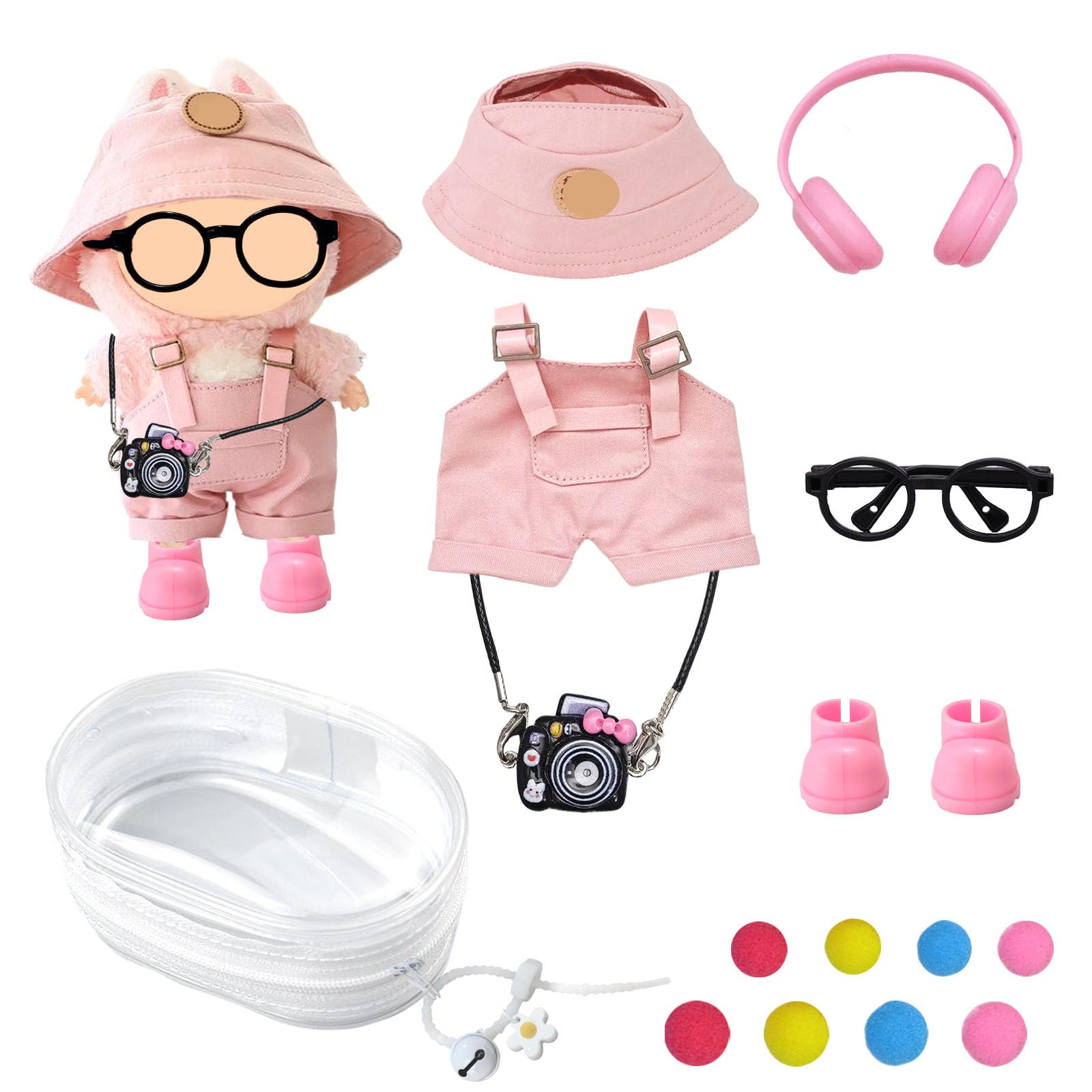 Labubu Clothes Canvas Overalls & Hat Set for La Bubu Doll | Denim Workwear Style Outfit with Headphones & Camera
Labubu 