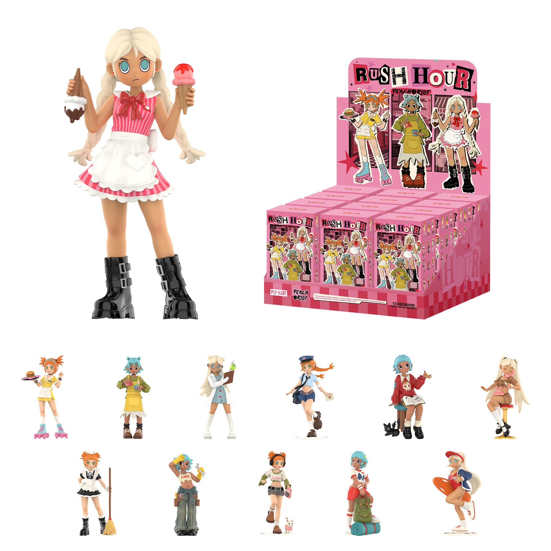 POP MART Peach Riot Rush Hour Series Figures for Girls and Boys Whole Set Random Design Action Figures Collectible Toys 